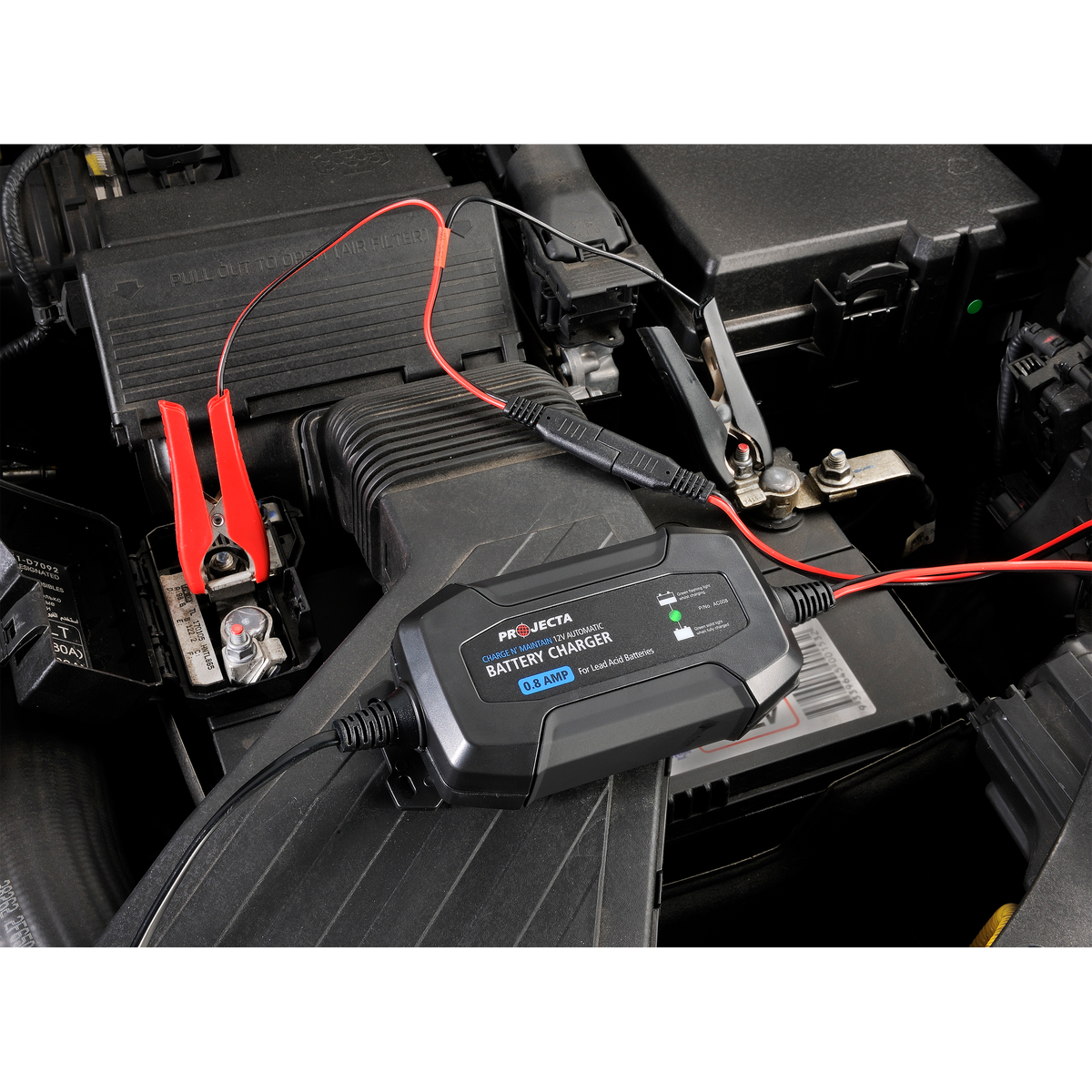 Projecta Car battery charger connected to a car battery