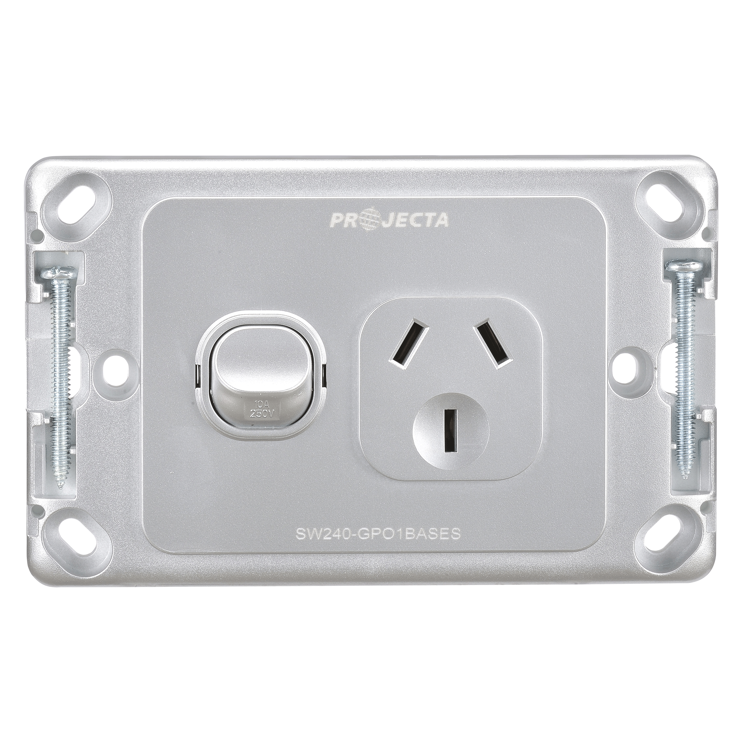 SINGLE GPO 240V 10A SILVER BASE